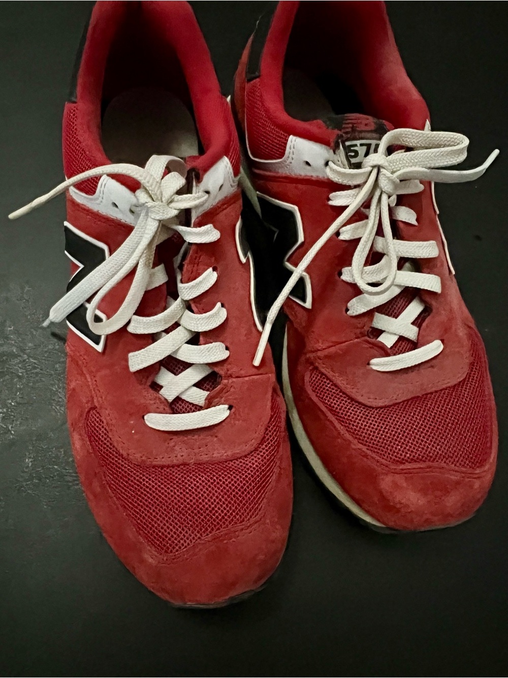 New Balance Men's Red and Black 574 Sneakers with White Laces